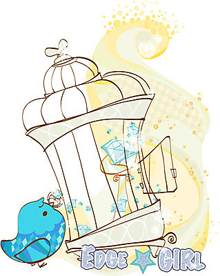 EPS 동물 한마리 우먼라이프 라이프스타일 패션 패턴 일러스트 조류 사람없음 쇼핑 반지 보석 다이아몬드 새장 파랑새 국내일러스트 1 무늬 장신구 생활 광석 케이지 파일형식 벡터