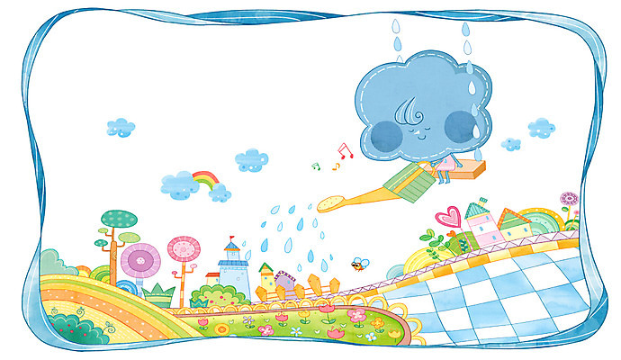 PSD 나무 식물 구름 꽃 백그라운드 일러스트 날씨 사람없음 물뿌리개 물방울 풀 봄비 비 빗방울 화단 분무기 국내일러스트 자연요소 봄 비_날씨 파일형식