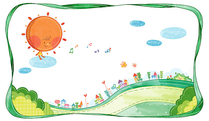 PSD 구름 꽃 나비 백그라운드 음표 일러스트 날씨 사람없음 태양 맑음 풀 국내일러스트 자연요소 식물 기호 음악 곤충 파일형식