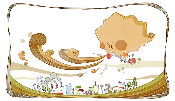 PSD 나무 구름 백그라운드 일러스트 공장 자동차 바람 날씨 주택 사람없음 건물 환경오염 오염 매연 대기오염 황사 국내일러스트 자연요소 식물 건축물 육상교통 컨셉 공업 먼지 파일형식