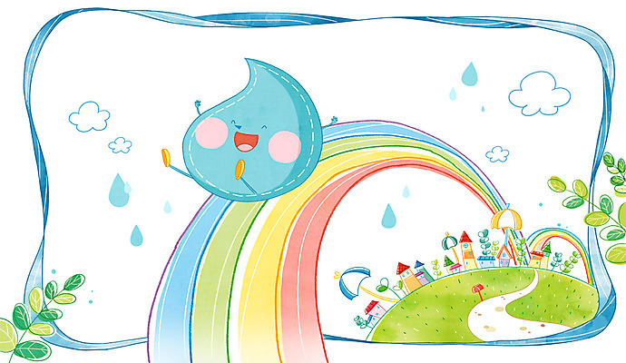 PSD 식물 구름 백그라운드 무지개 일러스트 우산 날씨 주택 초원 사람없음 물방울 풀 봄비 비 빗방울 언덕 국내일러스트 자연요소 건물 봄 비_날씨 파일형식