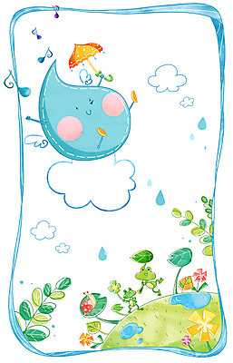 PSD 나무 식물 동물 구름 꽃 백그라운드 음표 일러스트 우산 날씨 개구리 초원 사람없음 물 물방울 풀 비 빗방울 달팽이 국내일러스트 자연요소 기호 음악 연체동물 양서류 비_날씨 파일형식