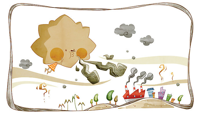 PSD 나무 구름 백그라운드 일러스트 공장 바람 날씨 주택 사람없음 건물 환경오염 오염 매연 대기오염 황사 국내일러스트 자연요소 식물 건축물 컨셉 공업 먼지 파일형식