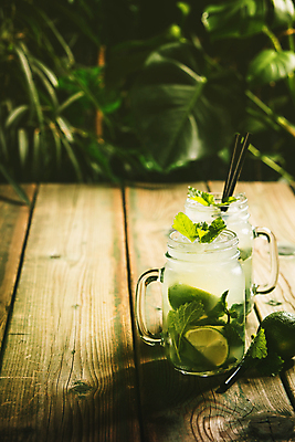 포토 JPG 해외이미지 식물 유리병 빨대 사람없음 민트 라임 나무탁자 모히토 카피스페이스 해외202004 해외포토 과일 탁자 병_용기 공백 칵테일 허브 파일형식