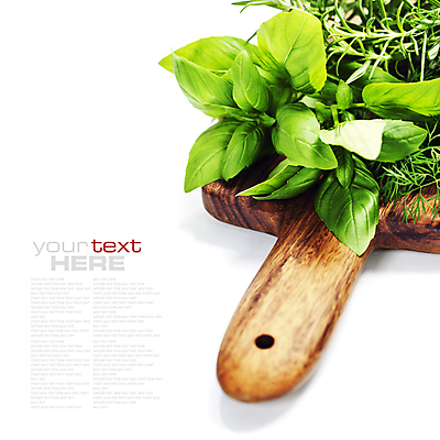 포토 JPG 해외이미지 실내 타이포그라피 사람없음 흰배경 바질 로즈메리 나무도마 카피스페이스 해외202004 해외포토 문자 백그라운드 도마 내부 목재 공백 흰색 허브 파일형식