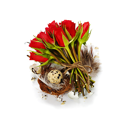 포토 JPG 해외이미지 리본 꽃다발 실내 사람없음 장미 껍질 둥지 깃털 흰배경 노끈 메추리알 해외202004 해외포토 꽃 줄 백그라운드 내부 알 흰색 파일형식