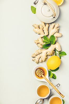포토 JPG 해외이미지 그릇 잎 식재료 사람없음 하이앵글 찻잔 찻주전자 레몬 흰배경 꿀 생강 생강차 허니디퍼 해외202004 차거름망 해외포토 식물 식기 뷰포인트 백그라운드 채소 과일 주전자 잔 차_음료 흰색 도구 파일형식