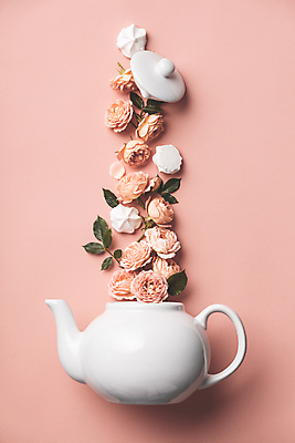 포토 JPG 해외이미지 아이디어 실내 사람없음 하이앵글 장미 뚜껑 찻주전자 감성 머랭 플랫레이 분홍색배경 해외202004 해외포토 꽃 뷰포인트 분홍색 백그라운드 컨셉 주전자 내부 플랫 파일형식