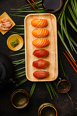 포토 JPG 해외이미지 스튜디오촬영 잎 젓가락 밥 실내 사람없음 하이앵글 찻잔 찻주전자 고추냉이 플랫레이 해외202004 해외포토 식물 음식 뷰포인트 주전자 잔 수저 내부 양념 플랫 파일형식