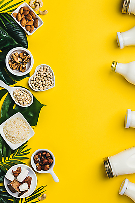 포토 JPG 해외이미지 접시 잎 실내 사람없음 숟가락 우유 견과류 하트 우유병 호두 코코넛 아몬드 노란배경 대두 카피스페이스 귀리 해외202004 해외포토 모양 식물 식기 백그라운드 과일 병_용기 유제품 곡류 수저 내부 노란색 공백 파일형식