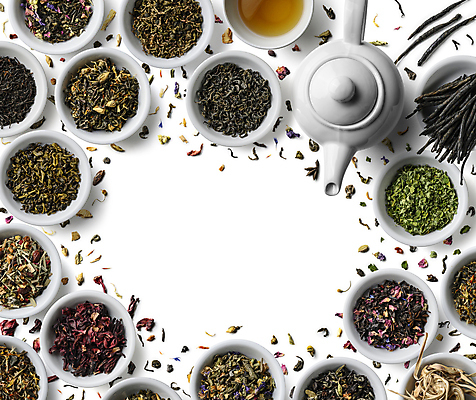 포토 JPG 해외이미지 그릇 프레임 건조 종류 사람없음 세트 찻주전자 허브 찻잎 플랫레이 해외포토 식물 식기 주전자 차_음료 플랫 파일형식