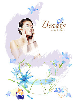 PSD 편집 편집이미지 여자 꽃 포토일러 합성일러스트 한명 사람 상반신 뷰티 눈감음 화장품 세수 알림 디지털합성 편집일러스트 광고편집 여자만 여자한명만 이미지편집 식물 1 모션 청결 파일형식