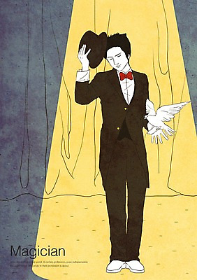 PSD 직업 여자 남자 일러스트 조류 조명 한명 사람 정장 턱시도 성인 공연 마술 마술사 중절모 비둘기 쇼 퍼포먼스 성인만 국내일러스트 동물 모자_잡화 1 옷 이벤트 파일형식