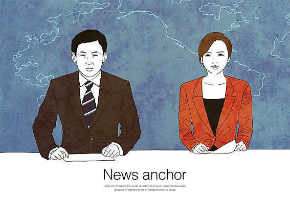 PSD 직업 여자 남자 지도 일러스트 사람 정장 성인 두명 뉴스 아나운서 방송 성인만 국내일러스트 옷 파일형식