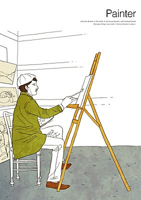 PSD 직업 남자 문화 예술 일러스트 문화예술 미술 한명 사람 성인 붓 이젤 그림 캔버스 화가 남자만 남자한명만 성인남자만 성인만 국내일러스트 1 미술도구 파일형식