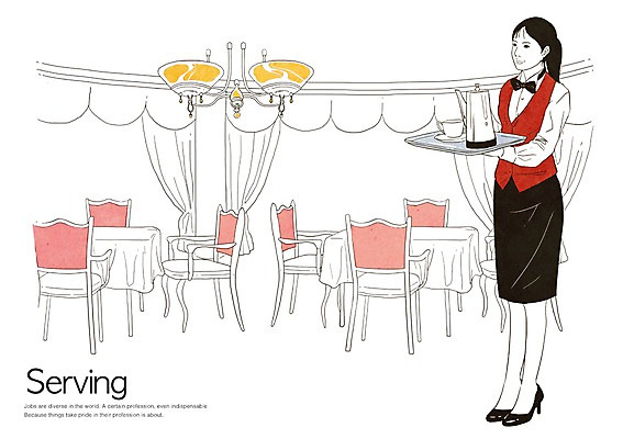 PSD 직업 여자 의자 일러스트 탁자 조명 한명 사람 성인 식당 레스토랑 서비스업 웨이트리스 직원 서비스 서빙 여자만 여자한명만 성인여자만 성인만 국내일러스트 1 산업 가구 상점 종업원 파일형식