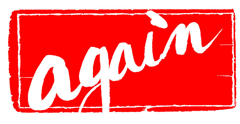 EPS 문자 손글씨 영어 문장 컬러 백그라운드 일러스트 캘리그라피 프레임 틀 타이포그라피 글자캘리그라피 사람없음 빨간색 단어 도장 again 다시 어게인 국내일러스트 파일형식 벡터