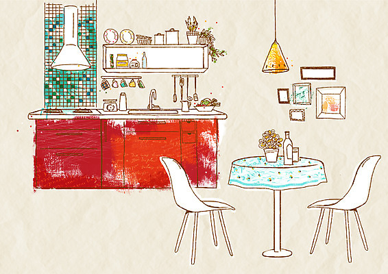 PSD 가구 액자 백그라운드 의자 일러스트 식탁 탁자 전등 조명 실내 사람없음 장식 인테리어 주방 꽃병 오브젝트 싱크대 국내일러스트 디자인 꽃 생활용품 내부 개수대 파일형식