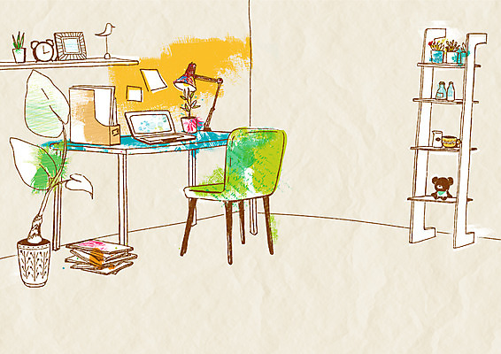 PSD 화분 가구 백그라운드 의자 일러스트 선반 실내 사람없음 장식 노트북 인테리어 방 책상 오브젝트 공부방 장식장 국내일러스트 디자인 생활용품 내부 전자제품 파일형식