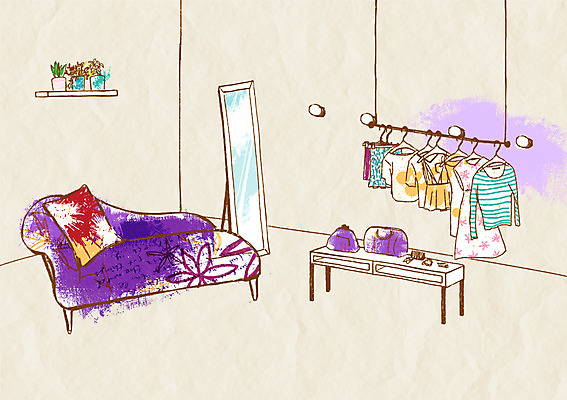 PSD 옷 가구 백그라운드 쿠션 일러스트 실내 사람없음 장식 인테리어 소파 상점 거울 옷걸이 오브젝트 옷가게 의상실 국내일러스트 디자인 생활용품 의자 내부 파일형식