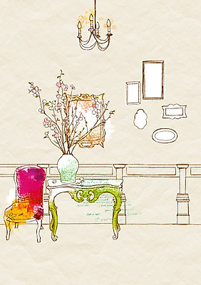 PSD 화분 가구 백그라운드 의자 일러스트 탁자 출입구 조명 실내 사람없음 장식 인테리어 거울 복도 오브젝트 현관문 천장 국내일러스트 디자인 생활용품 내부 문 파일형식