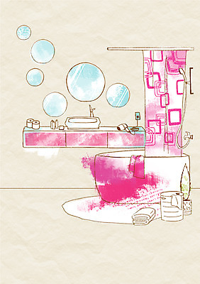 PSD 가구 백그라운드 일러스트 욕조 실내 사람없음 장식 인테리어 수건 거울 욕실 커튼 오브젝트 세면대 화장실 샤워기 국내일러스트 디자인 생활용품 내부 위생용품 파일형식