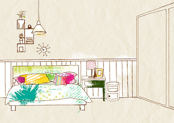 PSD 시계 가구 백그라운드 쿠션 일러스트 탁자 전등 조명 실내 사람없음 장식 인테리어 침실 방 침대 오브젝트 국내일러스트 디자인 생활용품 내부 파일형식