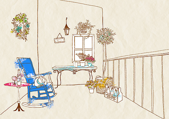 PSD 화분 가구 백그라운드 일러스트 창문 탁자 실내 사람없음 장식 인테리어 발코니 오브젝트 흔들의자 국내일러스트 디자인 생활용품 의자 내부 파일형식