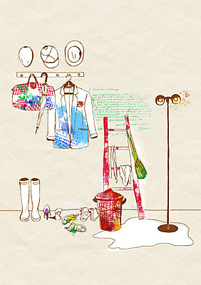 PSD 모자 가구 백그라운드 가방 일러스트 우산 사다리 조명 실내 사람없음 장식 인테리어 스탠드 옷걸이 오브젝트 드레스룸 레인부츠 국내일러스트 디자인 잡화 생활용품 부츠 내부 도구 파일형식