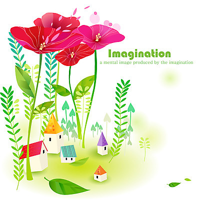 EPS 식물 꽃잎 꽃 잎 일러스트 상상 나뭇잎 주택 사람없음 판타지 마을 풀 숲 국내일러스트 건물 파일형식 벡터