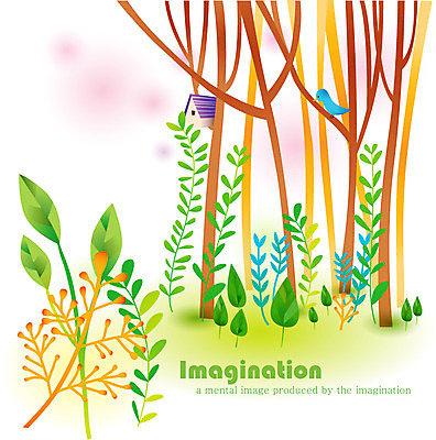 EPS 나무 한마리 잎 일러스트 상상 조류 나뭇잎 앉기 사람없음 판타지 나뭇가지 풀 숲 파랑새 국내일러스트 식물 동물 1 모션 파일형식 벡터