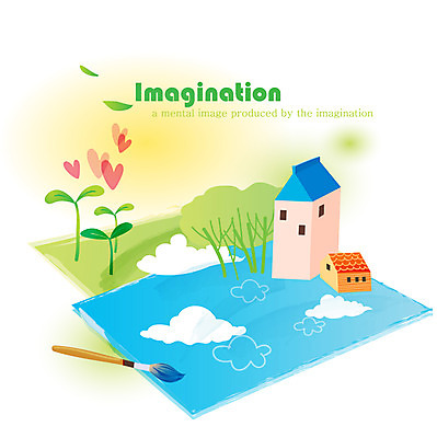 EPS 구름 종이 잎 일러스트 상상 하늘 나뭇잎 주택 사랑 사람없음 판타지 새싹 하트 붓 숲 그림 도화지 국내일러스트 자연요소 모양 식물 감정 건물 파일형식 벡터