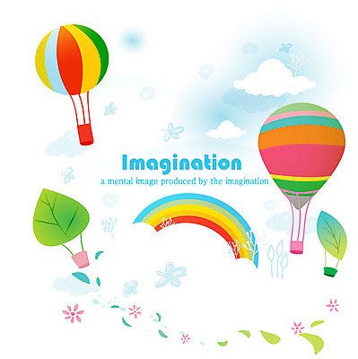 EPS 구름 꽃잎 꽃 무지개 잎 일러스트 상상 하늘 나뭇잎 사람없음 판타지 열기구 국내일러스트 자연요소 식물 항공교통 파일형식 벡터