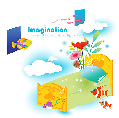 EPS 구름 꽃 바다 다수 일러스트 베개 상상 하늘 주택 어류 사람없음 판타지 바닷속 침대 숲 국내일러스트 자연요소 식물 가구 침구 건물 수중 수중동물 파일형식 벡터