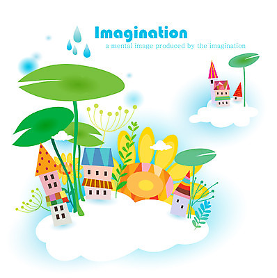 EPS 구름 꽃 줄기 잎 일러스트 상상 하늘 나뭇잎 해바라기 주택 사람없음 판타지 태양 마을 물방울 국내일러스트 자연요소 식물 건물 파일형식 벡터