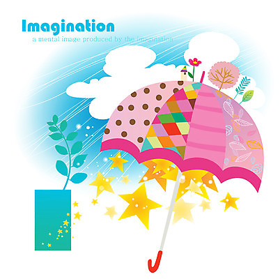 EPS 나무 구름 꽃 별 화분 일러스트 우산 상상 하늘 주택 꽃나무 사람없음 판타지 국내일러스트 자연요소 식물 건물 파일형식 벡터