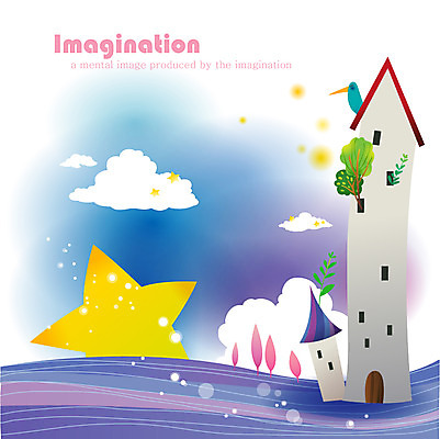 EPS 나무 구름 한마리 별 일러스트 상상 조류 하늘 주택 사람없음 판타지 파랑새 국내일러스트 자연요소 식물 동물 1 건물 파일형식 벡터