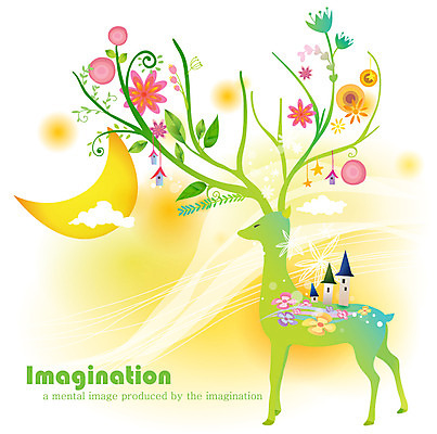 EPS 동물 구름 한마리 열매 꽃 일러스트 상상 사슴 주택 뿔 사람없음 판타지 달 반달 꽃사슴 국내일러스트 자연요소 식물 1 포유류 건물 파일형식 벡터