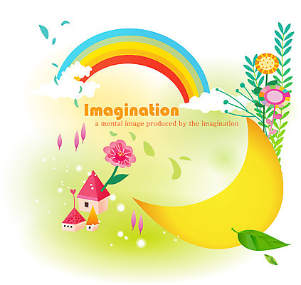 EPS 구름 꽃 무지개 잎 일러스트 상상 나뭇잎 주택 사람없음 판타지 달 반달 국내일러스트 자연요소 식물 건물 파일형식 벡터