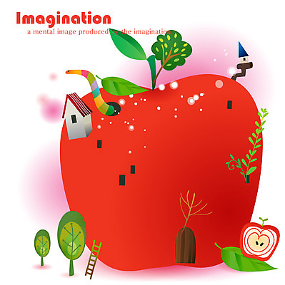 EPS 나무 열매 잎 과일 일러스트 사다리 상상 나뭇잎 주택 사람없음 빨간색 판타지 문 사과 현관문 애벌레 국내일러스트 식물 컬러 건물 도구 벌레 파일형식 벡터