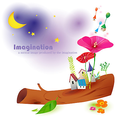 EPS 꽃잎 꽃 별 잎 일러스트 상상 밤하늘 나뭇잎 주택 사람없음 판타지 마을 달 열기구 통나무 반달 국내일러스트 자연요소 나무 식물 항공교통 하늘 건물 야간 파일형식 벡터