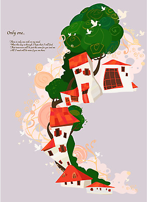 EPS 나무 구름 백그라운드 무늬 패턴 일러스트 조류 지붕 주택 사람없음 빨간색 판타지 화려 신비 국내일러스트 자연요소 식물 동물 컬러 컨셉 상상 건물 파일형식 벡터