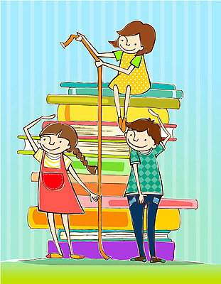 EPS 학생 여자 교육 남자 어린이 일러스트 줄자 미소 웃음 사람 소녀 소년 책 세명 키재기 어린이만 국내일러스트 표정 자 측정 키_신체 파일형식 벡터