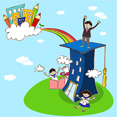 EPS 구름 학생 여자 교육 남자 어린이 일러스트 학사모 졸업 미소 웃음 사람 소녀 소년 세명 구직 입사 어린이만 국내일러스트 자연요소 모자_잡화 컨셉 비즈니스 표정 파일형식 벡터