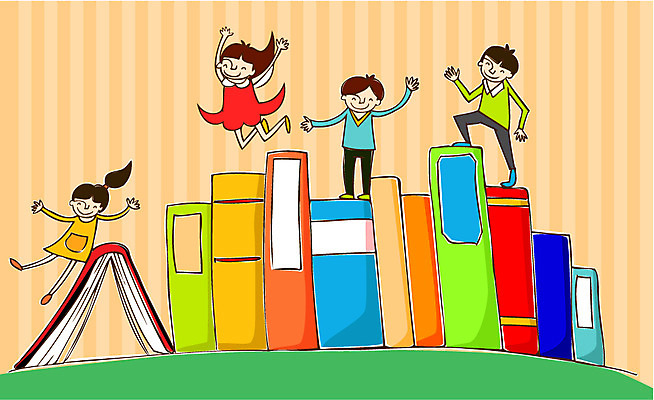 EPS 학생 여자 교육 남자 어린이 일러스트 미소 웃음 사람 소녀 소년 여러명 책 독서 어린이만 국내일러스트 다수 표정 파일형식 벡터