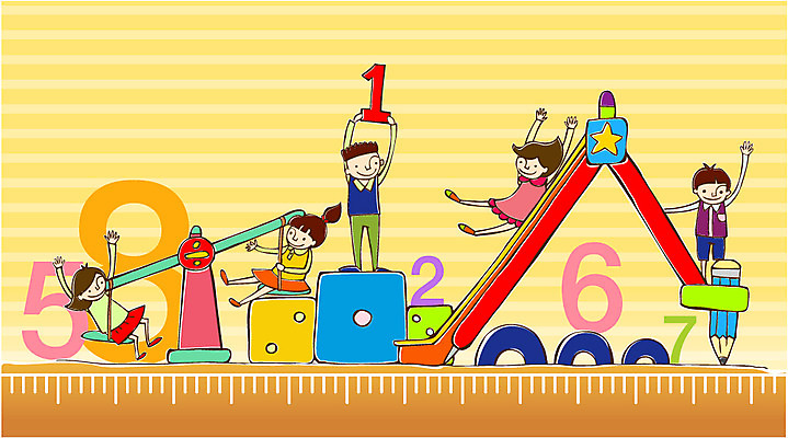 EPS 학생 여자 교육 남자 어린이 일러스트 자 미소 웃음 사람 소녀 소년 여러명 숫자 연필 수학 미끄럼틀 놀이터 주사위 컴파스 시소 어린이만 국내일러스트 문자 다수 교과목 놀이 문구용품 학용품 표정 필기구 놀이기구 파일형식 벡터