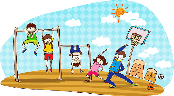 EPS 학생 여자 교육 남자 어린이 일러스트 축구공 농구공 미소 웃음 사람 소녀 소년 여러명 운동 교사 스트레칭 체육시간 철봉 뜀틀 어린이만 국내일러스트 직업 스포츠용품 다수 공 축구용품 수업 농구 표정 건강 파일형식 벡터