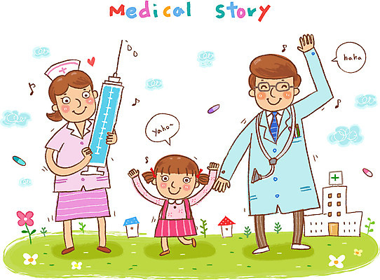 EPS 여자 남자 어린이 일러스트 의학 건강 병원 미소 웃음 사람 소녀 성인 치료 10대 세명 알약 건강관리 환자 간호사 의사 도움 보호 질병 복지 질병관리 국내일러스트 컨셉 청소년 표정 관리 약 의료진 사회이슈 파일형식 벡터