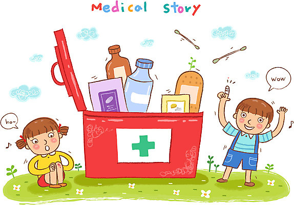 EPS 여자 남자 어린이 일러스트 의학 건강 병원 미소 웃음 사람 소녀 소년 두명 치료 10대 약 건강관리 도움 구급상자 보호 질병 복지 질병관리 십대만 국내일러스트 컨셉 청소년 표정 관리 의료용품 사회이슈 파일형식 벡터