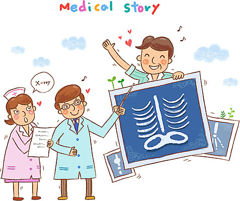 EPS 여자 남자 일러스트 의학 뼈 엑스레이 건강 병원 미소 웃음 사람 성인 치료 세명 30대 건강관리 환자 간호사 의사 도움 보호 질병 복지 검사_조사 질병관리 갈비뼈 서류판 장년만 성인만 국내일러스트 컨셉 표정 관리 장년 사무용품 의료진 사회이슈 파일형식 벡터